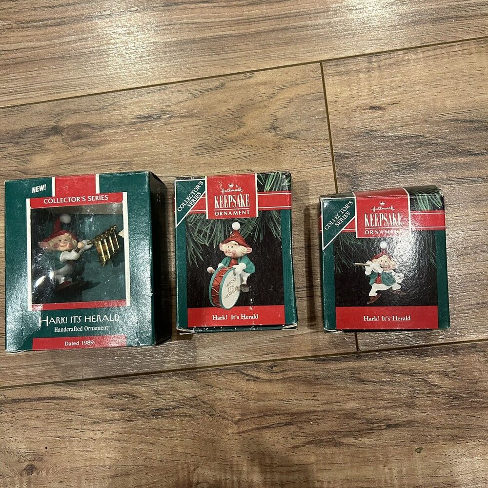 Vintage Hallmark Keepsake Ornaments Hark It’s Herald Series Lot Of 3 Christmas